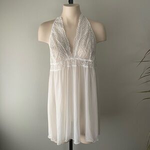 La Vie En Rose White Lace Chemise Lingerie Slip Dress Halter Babydoll Size XL